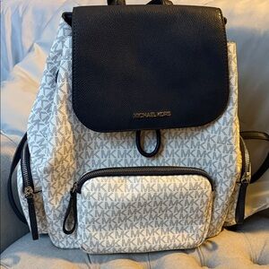 Michael Kors Monogrammed Black and Cream Backpack